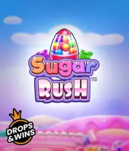 Experience the delightful world of the Sugar Rush slot game by Pragmatic Play, with a colorful candy dispenser set against a whimsical candyland background. This graphic portrays the playfulness of the game, highlighted with vivid candies and enticing typography. Great for those with a sweet tooth, offering endless entertainment. 